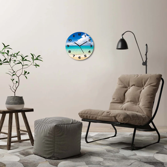 Glass Wall Clock 30Cm Round Decoration Picture Wall Art Modern Decoration Kitchen Living Room Silent - Paradise Beach,64837925