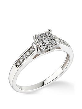Love DIAMOND 9ct White Gold 0.25ct Diamond Princess Cut Ring With Diamond Shoulders, White Gold, Size P, Women