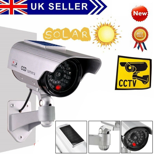 Realistic Dummy CCTV Security Camera Flashing Red LED Outdoor Silver