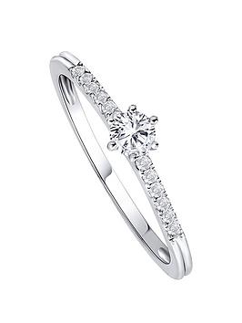 Love Diamond 9Ct White Gold 0.27Ct Diamond Solitaire Ring With Pave Shoulders