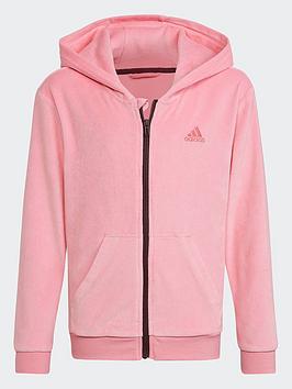 adidas Lounge Velour Hoodie - Pink, Pink, Size 7-8 Years