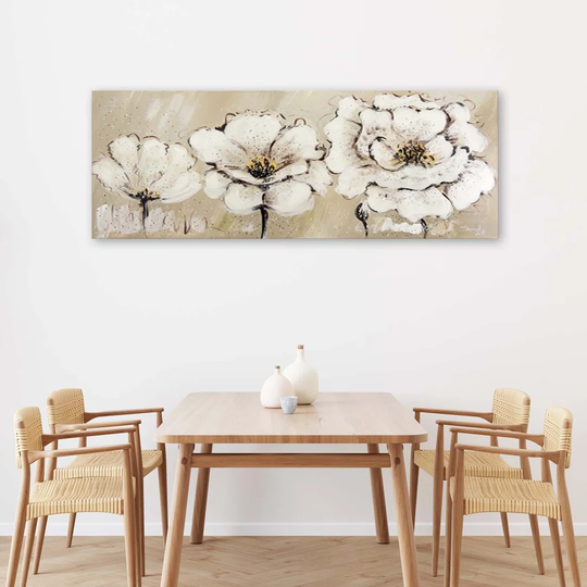 Canvas Print Beige Flowers Painted