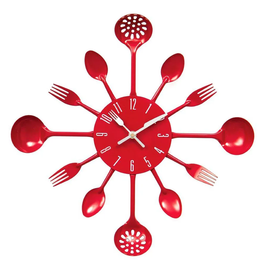 Premier Housewares Cutlery Metal Wall Clock - Red