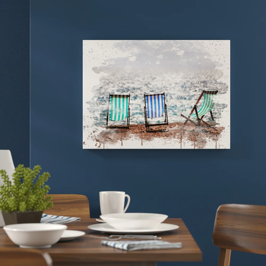 'Landscape Brighton Beach Deckchairs' Graphic Art Print Poster