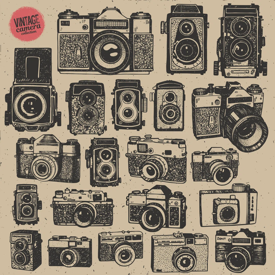 Vintage Cameras Collection - Wrapped Canvas Graphic Art