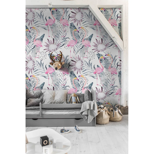 Walllpaper Roll 416X254cm Kitchen Livingroom Bedroom Mural Decoration Wallpaper Material With Print - Flamingo Leaves Birds Flowers Leaves