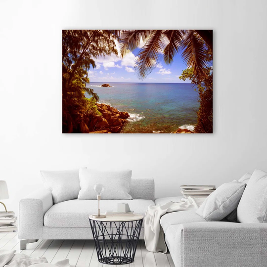 Canvas Print Palm Trees Rocky Beach