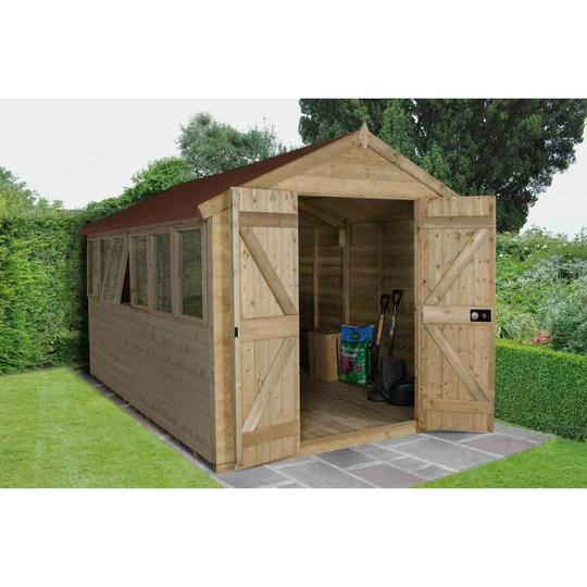 Forest Garden 12' x 8' Tongue and Groove Apex Double Door Shed w/ Installation