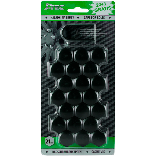 Set universal wheel nut caps - Black Plastic - 21mm - set 20+1 pieces SY WN21JB