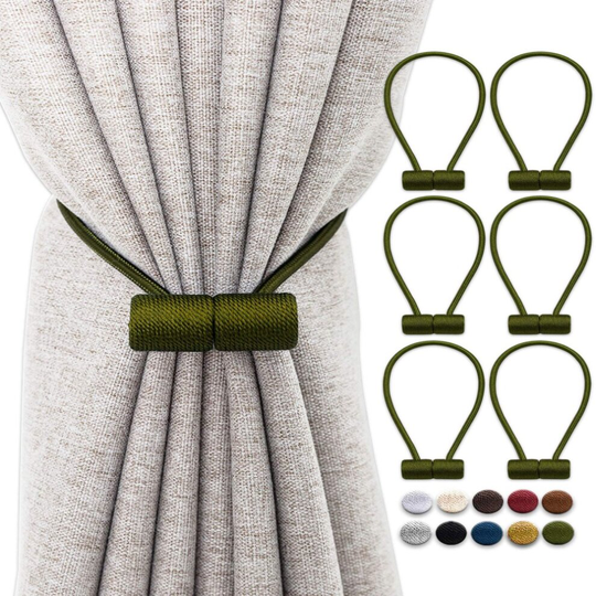 (Olive) Magnetic Curtain Tiebacks Drapery Tiebacks Upgraded 4 Pack 16 Inch Decorative Curtain Holdback Curtain Clip Buckle for Blackout
