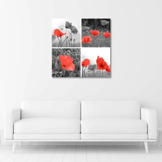 Canvas Print Set Red Poppies Meadow