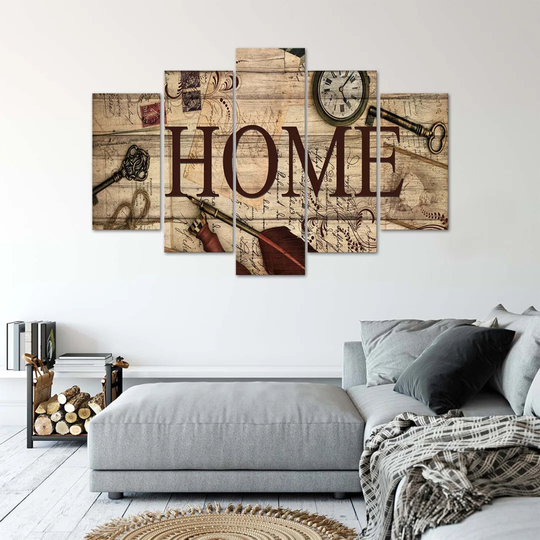 Canvas Print Home Lettering Retro Brown