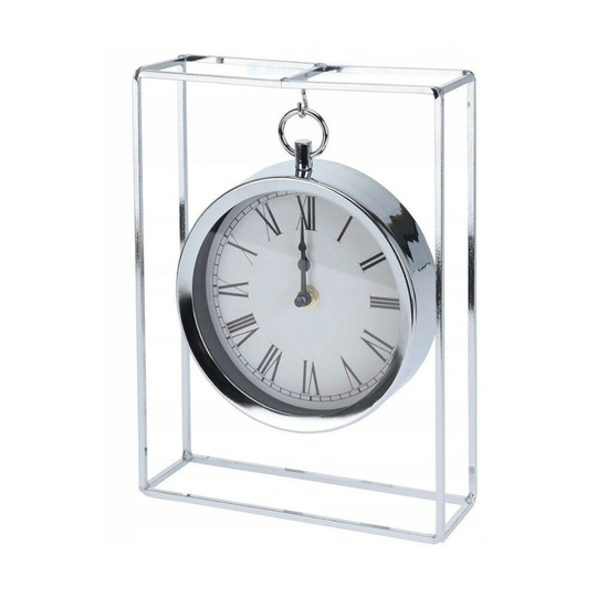Modern Silver Mantlepiece Clock 25cm Tall Hanging Clock Office Desk Clock