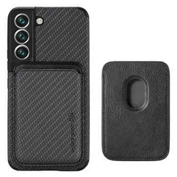 Samsung Galaxy S22+ 5G Magnetic Case with Card Holder - Carbon Fiber - Black