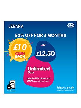 Lebara Unlimited Data, Minutes, Texts With 100 International Minutes 30 Day Sim