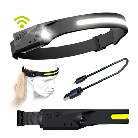 COB+LED Headlamp Headlight Torch Flashlight Work Light Bar Head Band Lamp + USB