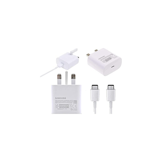 Genuine Samsung 25W Super Fast Adaptive Mains Plug/Wall Charger & Type C Cable For Galaxy S10, Note10, Note20, S20, S21 5G & Also includes MOBACE