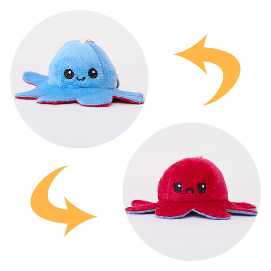 (sky blue - wine red) Cute Octopus Soft Toys Keychain , Double-Sided Flip Reversible Octopus Pendant Plush Stuffed Animals Doll