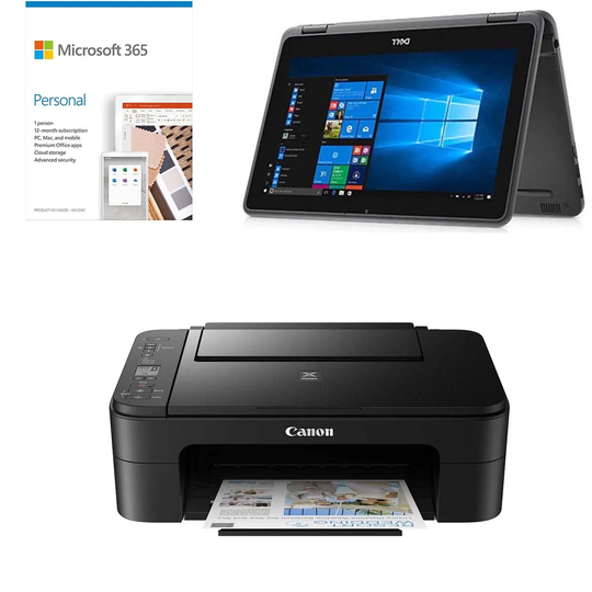 Refurb Dell Latitude 3190 2-in-1 11.6" Laptop/Tablet + Office 365 + Canon All-in-1 Printer - Graphite Black