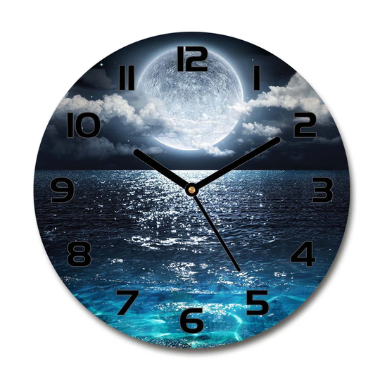 Glass Wall Clock 30Cm Round Decoration Picture Wall Art Modern Decoration Kitchen Living Room Silent - Full Moon,78125119