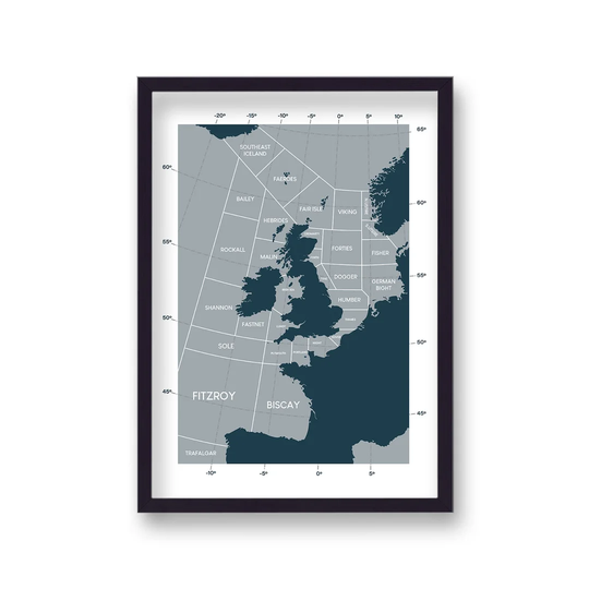 The Shipping Forecast Inspired Dark Green on Grey No Compass by Vouvart - Picture Frame Graphic Art