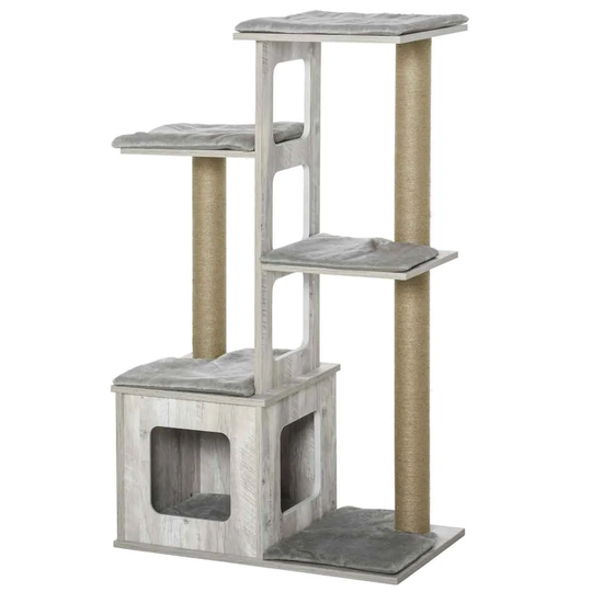 PawHut Cat Tree Tower Activity Center w/ Scratching Posts - Grey