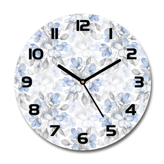 Glass Wall Clock 30Cm Round Decoration Picture Wall Art Modern Decoration Kitchen Living Room Silent - Delicate Flowers,91860702