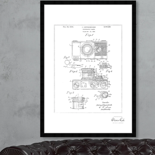 'Kuppenbender Camera, 1936' Framed Graphic Art in Silver