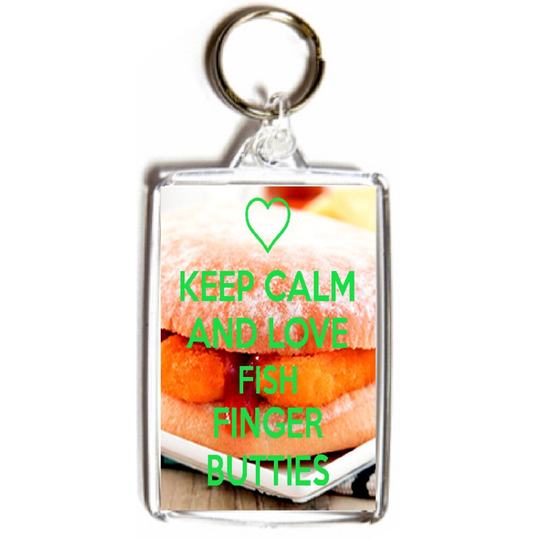 Keep Calm and Love Fish Finger Butties - Double Sided Medium Keyring