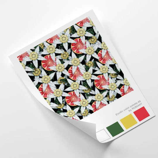 Poster, Grapefruit And White Flowers