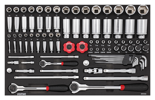 Sonic Socket Set 1/4", 3/8" & 1/2", Metric 93 pcs 309302