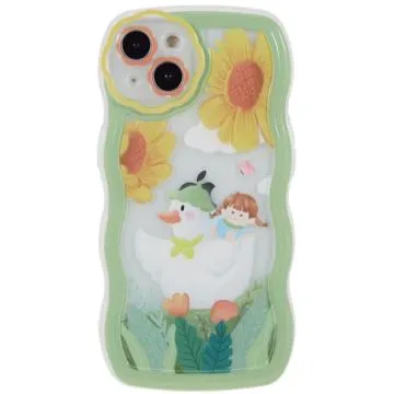 Stylish Wavy Edge iPhone 14 TPU Case - Sunflower / Duck
