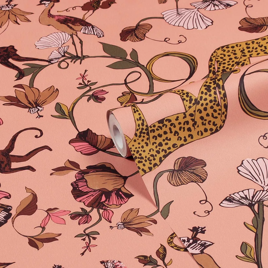 Furn. Exotic Wildlings Blush Pink Tropical Printed Wallpaper