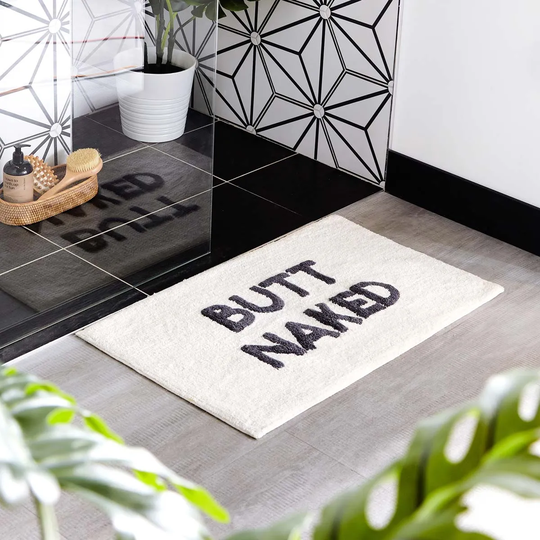 Furn. Butt Naked Cotton Tufted Anti-slip Bath Mat Ivory/Charcoal