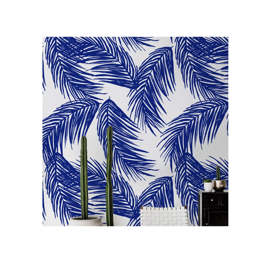 Ovitt Navy Palm Leaf Wallpaper