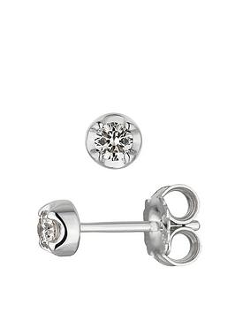 Love Diamond White Gold 15 Point Diamond Stud Earrings In Illusion Setting