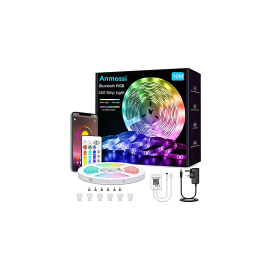 Anmossi LED Strip Light 10m,Smart Bluetooth LED Lights Strip Music Sync,RGB Colour Changing LED Strip Light with Remote,App Control,Led Lights fo