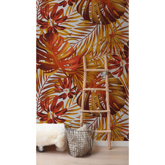 Walllpaper Roll 416X254cm Kitchen Livingroom Bedroom Mural Decoration Wallpaper Material With Print - Fiery Flowerspalm Leaves