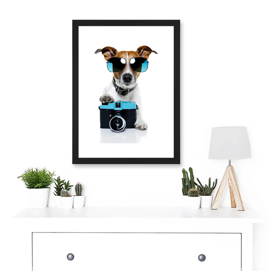 Funny Photo Jack Russell Dog Shades Camera Artwork Framed A3 Wall Art Print
