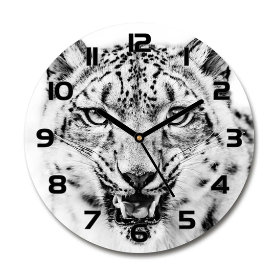 Glass Wall Clock 30Cm Round Decoration Picture Wall Art Modern Decoration Kitchen Living Room Silent - Snow Panther,122850486