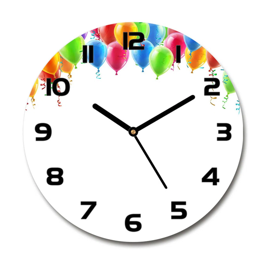 Glass Wall Clock 30Cm Round Decoration Picture Wall Art Modern Decoration Kitchen Living Room Silent - Colorful Balloons,77215325