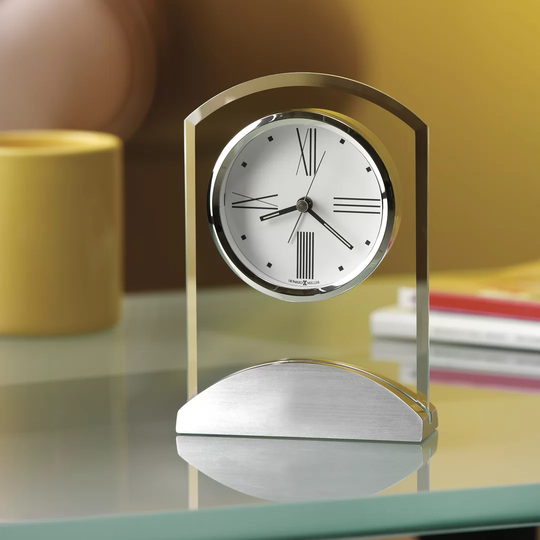 Tribeca Modern & Contemporary Analog Glass Quartz Alarm Tabletop Clock in Polished Silver/Clear