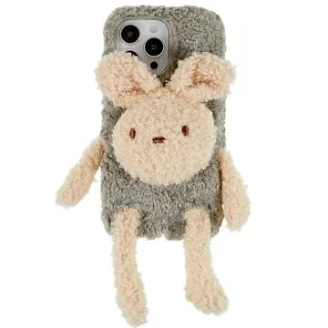 3D Plush Doll iPhone 14 Pro TPU Case - Grey / Rabbit