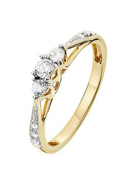 Love DIAMOND 9ct Gold 23 Point Diamond Trilogy Ring, One Colour, Size L, Women