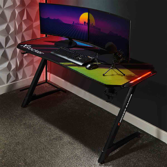 X Rocker Jaguar Esports Gaming Desk With Led Edge Lighting