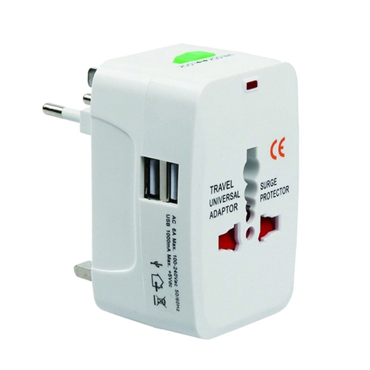 Universal Adapter Dual USB Power Charger Converter International Travel Electric Plug Portable All in One Converting Socket