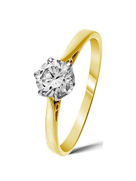 Love DIAMOND 9 Carat Yellow Gold 50 Point Solitaire Ring, Size L, Women