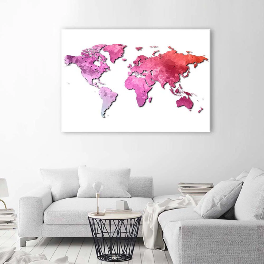 Canvas Print World Map Pink