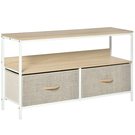 HOMCOM TV Stand With 2 Foldable Linen Fabric Drawers Maple Wood Finish