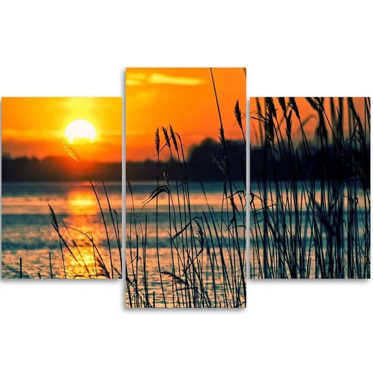 Canvas Print Sunset Lake Grass Nature